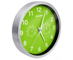 Bresser Funkuhr Wanduhr MyTime Thermo-Hygro mit geräuschlosem Funkuhrwerk, Edelstahlrahmen und Anzeige für Temperatur und Luftfeuchtigkeit, grün