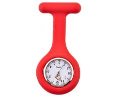 Souarts Uhren Schwesternuhr Ansteckuhr Pflegeruhr Rot Silikonband mit Pin Clip Taschenuhr mit Batterie