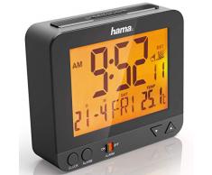 Hama Funk-Wecker Digital RC550 (Funkuhr mit Nachlicht, Digitalwecker mit Temperatur- und Datumsanzeige, inkl. Batterie) schwarz