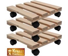 Drei Pflanzenroller Holz MASSIV aus stabilem Buchenholz eckig 30 cm x 30 cm bis 120 KG