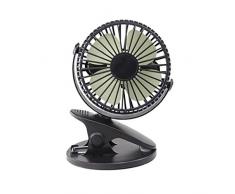 Deloito Schüler Camping Tragbarer Ventilator USB Wiederaufladbar Mini-Fan Clip auf Schreibtisch Kinderwagen Kinderbett Autoständer Kleiner Tisch Lüfter (Schwarz)