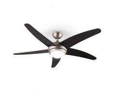 Klarstein Bolero - 2-in-1-Deckenventilator 134cm durchmessender Ventilator, Leuchte 55W Leistung, Holzflügel, Fernbedienung, 50 dB, 3 Drehgeschwindigkeiten: schnell, mittel, langsam, Walnuss