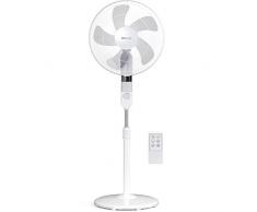 Pro Breeze 40 cm Standventilator mit Fernbedienung und digitalem Display - Ventilator mit 3 Geschwindigkeitsstufen - 80 Grad Oszillation, Nachtmodus, 55W Motor und höhenverstellbar 115-135 cm - Weiß