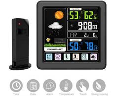 Drahtlose Digitale Vorhersage Wetterstation Uhr, Innenwetterstation mit Außensensor, Farbdisplay Touchscreen Digital Thermometer USB für Home Office