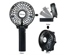 iEGrow USB Ventilator Leise Mini Handventilator Ventilatoren Lüfter mit Batterie Farbe (Schwarz)