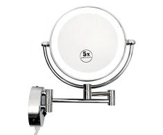 Kosmetikspiegel mit LED Beleuchtung Wandmontage Doppelseitig 1-/5-fach Vergrößerung Schminkspiegel schwenkbar durch 3-Fach Gelenkarm