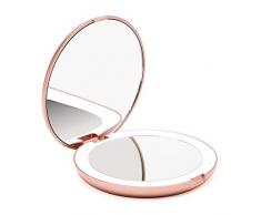 Fancii Taschenspiegel Zweiseitiger Schminkspiegel mit LED Licht, 1X / 10X Vergrößerung - Kompakt, Tragbarer, Große 13cm Make-up-Spiegel Kosmetikspiegel Beleuchtet für Kosmetik Unterwegs (Rotgold)