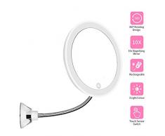 BLAZOR Spiegel, Schminkspiegel mit LED, Wandspiegel, Saugnapffixierung, HD Touchscreen zum Einstellen von DREI Helligkeitsstufen, 10-fache Vergrößerung, für detailliertes Gesichts-Make-up