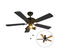 QAZQA Modern Deckenventilator mit beleuchtung Mistral 42 schwarz/ 3-flammig/Innenbeleuchtung/Wohnzimmerlampe/Schlafzimmer/Küche Holz/Metall Rund LED geeignet GU10 Max. 3 x 50 Watt