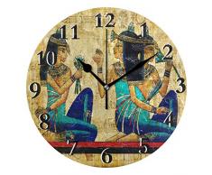 LZXO Wanduhr Retro antike ägyptische Frau Nicht tickend leise 24 cm runde Uhr leise batteriebetrieben Deko für Küche Wohnzimmer Schlafzimmer Büro