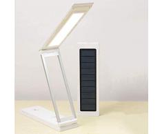 Falten LED Augenschutz Tischlampe, Tragbar Mini Solaraufladung Touch-Steuerung Zeit/Kalender/Temperaturanzeige Wecker, Student Lesen Nachttisch Uhr,3colorlight2000ma,Solar6000ma