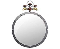JALAL Antiker Metallwand runder Spiegel Retro Eisen Badezimmer Wasserhahn Industriedesign Hängende Spiegel Für Eingänge, Waschräume, Wohnzimmer