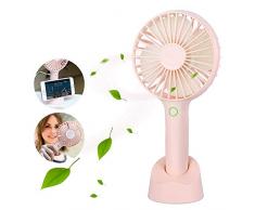 Parsion USB Ventilator Handventilator, 2500mAh Standventilator Handventilator 2 in 1 - Tragbarer Wiederaufladbar - 4 Geschwindigkeit Einstellbar - für Schlafzimmer Büro Reisen und Camping (Rosa)