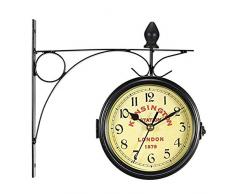 GJJCX Vintage Uhr doppelseitige Metallwanduhr antiken Stil Bahnhof Uhr Wand hängen Uhr Metallrahmen + Glasuhr