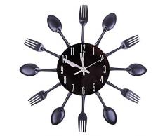 31cm Geschirr Küchenwanduhr Messer Gabel Löffel Silent Non Ticking Dekoration Uhr für Küche Hotel Restaurant Schwarz