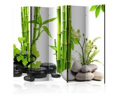 decomonkey Raumteiler Paravent Beidseitig XXL Zen Spa 225x172 cm 5 TLG. Trennwand Vlies Leinwand Raumtrenner Sichtschutz spanische Wand Blickdicht Textile Haptik Bambus Pflanzen weiß grün