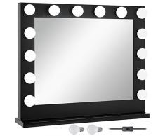 FlowerW Vanity Led Schminkspiegel 650 * 800mm kosmetikspiegel Beleuchtet mit 14 Stück Dimmbaren LED-Lampen Schminkspiegel für Tisch Kosmetik(Schwarz)