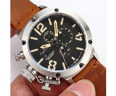 GFDSA Quarz Chronograph Stoppuhr Herren U Chronometer U1001 U72 Chimäre Silber Alter Braun Kuh Schwarz Leder Boot Uhr Braun