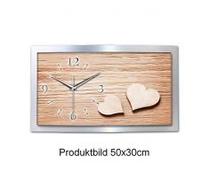 Kreative Feder Wanduhr Herz Holz Liebe 3D XXL Designer leise Funk Motiv Funkuhr Wandbild modernes Design WAA060FL (50x30cm)