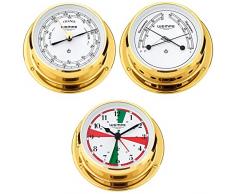 Wempe Serie Skiff Messing Ø 110mm - Funkraum Schiffsuhr mit Weckfunktion, Barometer und Comfortmeter