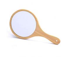 Jourbon Holzspiegel Holz Spiegel Rund Handspiegel Kosmetikspiegel Schminkspiegel mit Griff, Make-up Spiegel