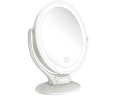 Aesfee Kosmetikspiegel LED Beleuchtet, Tischspiegel mit LED-Beleuchtung und 7-facher Vergrößerung, Beidseitiger Schminkspiegel mit Einstellbarer Helligkeit und 360° Schwenkfunktion - Weiß
