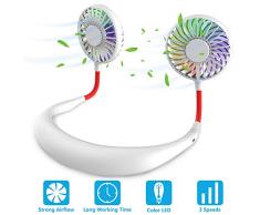 Tragbarer Ventilator, Mini USB Ventilator Hände, Wiederaufladbarer Tragbarer Nackenbügel Ventilator, Schreibtisch Ventilator, Ventilator Mit Bügel für Den Nacken, 3 Geschwindigkeiten, LED-Licht