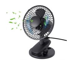 QINUKER USB Mini Ventilator Clip Fan, Oscillating Tischventilator Leise mit 360 Grad-Umdrehung Einstellbarer Winkel 3 Einstellungen für Kinderwagen Auto Büro Camping Babystuhl Rollstuhl, Schwarz