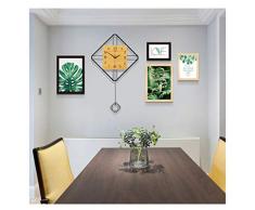 HTL Praktische Wandpendeluhr Massivholz-Bilderrahmen Kombination Wanduhr, Muten Schlafzimmer Wohnzimmer Küche Büro Schmiedeeisen Uhren Wanduhr,D