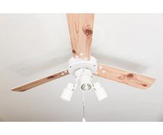 Deckenventilator mit Beleuchtung und Zugschalter Cyrus 107 cm, Gehäuse Weiß, Wendeflügel in Weiß und Kiefer