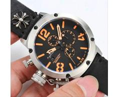GFDSA Quarz Chronograph Stoppuhr Herren U Chronometer U72 Chimäre Silber Alter Braun Kuh Schwarz Leder Bootsuhr Weiß Orange Schwarz Orange