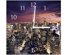 Wallario Glas-Uhr Echtglas Wanduhr Motivuhr • in Premium-Qualität • Größe: 30x30cm • Motiv: New York bei Nacht - Panoramablick über die Stadt