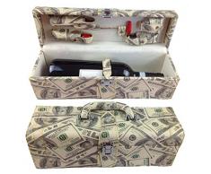 Weinzubehör Weinset 6 tlg. Geschenkset mit Kellnermesser Korkenzieher Flaschenverschluss Weinthermometer Ausgießer in edler Kunst Leder Geschenkbox Wein Set Wein Zubehör Set LN 16 - 8