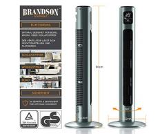 Brandson - Turmventilator mit Fernbedienung und Oszilation 60° - Standventilator - Säulenventilator - 96 cm - Ventilator mit 3 Geschwindigkeitsstufen - Modell 2020 GS Zertifiziert - silbermint