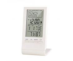 WXF Thermo-Hygrometer, digitaler Thermo-Hygrometer, Zähleranzeige Innen- / Außen-Wetterstation automatische elektronische Temperatur und Luftfeuchtigkeit überwacht Uhr,Weiß