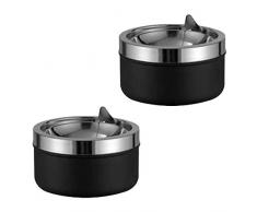 Land-Haus-Shop® 2 Stück Aschenbecher mit Deckel, Windascher mit Klappdeckel Windaschenbecher 11,0 cm Durchmesser Metall schwarz Chrom