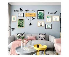 HTL Praktische Wandpendeluhren, Eisen, Holz Wanduhr, 8 Stück/Set-Foto-Rahmen-Dekoration, Nicht-Tick Mute Edroom Wohnzimmer Cafe Uhren Wanduhren,a