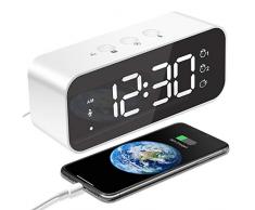 MOSUO Digitaler Wecker, LED Digital Wecker Spiegel Tischuhr USB Wiederaufladbar Reisewecker, 2 Alarmen, Aufnahme, Snooze, Sprachsteuerung, Einstellbare Helligkeiten & Lautstärke, 12/24HR, Weiß