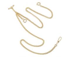 ManChDa Einzigartige Gold Doppel Albert T-Bar Taschenuhr Kette 16 Zoll mit 3 Haken für Männer