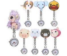 JSDDE 8er Set Damen Krankenschwester FOB Uhr Cartoon Tier Analog Quarz