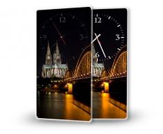 Printalio - Skyline Köln - Lautlose Wanduhr mit Fotodruck auf Polycarbonat | geräuschlos kein Ticken Fotouhr Bilderuhr Motivuhr Küchenuhr modern hochwertig Quarz | 30 cm x 60 cm mit weißen Zeigern -