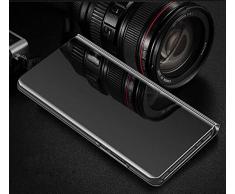 MRSTER Samsung A70 Hülle Clear View Standing Cover, Spiegel Handyhülle Schutzhülle Flip Case Schutz Tasche mit Standfunktion 360 Grad hülle für das Samsung Galaxy A70. Flip Mirror: Black