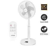 4UMOR Standventilator leise 24W 20dB DC Motor 9 Geschwindigkeiten Oszillation90° verstellbar Ventilator mit Fernbedienung 9H Timer 41cm Durchmesser Ventilator leise 80% Energie Sparen
