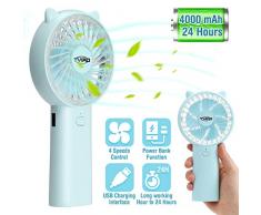 Tvird Handventilator Tragbarer Mini Lüfter Elektrischer USB Ventilator Wiederaufladbar Batterie Geräuscharm HandheldVentilator Kompatibel Laptop【4000mAh 4 Geschwindigkeiten 24 Stunden Arbeitszeit】