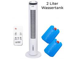 60 Watt 102cm Säulenventilator mit Wasserkühlung | Fernbedienung | Sleep-Modus | Wind-Modus | 8 Std Timer | Oscillation | Turmventilator mit Wassernebel | Towerventilator mit Wassertank | 50 dB, weiß