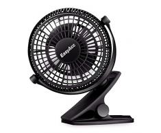 Easyacc Clip Schreibtisch Ventilator Mini Lüfter USB Tischventilator Tragbarer Ventilatoren 720° Drehung für Haus Büro Schlafzimmer und mehr - Schwarz