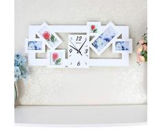 QYYzdy Wanduhr Holz Uhr 6 Bilder Bilderrahmen Wanduhr Big Fotorahmen Länge 65 cm Wohnzimmer Schlafzimmer Kreative Wanduhr The Time Wanduhr weiß