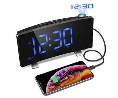 Projektionswecker, OLICTAR Radiowecker mit Projektion, 7” Digitaler Wecker, Reisewecker, Tischuhr, Dual Alarm, 4 Einstellen Helligkeit, 15 Lautstärke, 9 Snooze, 120° Dreh-Projektor