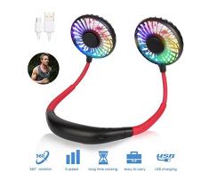 FEALING Tragbarer Ventilator, Mini USB Ventilator Hände, Wiederaufladbarer Tragbarer Nackenbügel Ventilator, Schreibtisch Ventilator, Ventilator Mit Bügel für Den Nacken 3 Geschwindigkeiten LED Licht