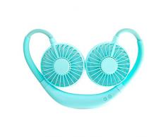 Tragbare Ventilator für Outdoor, USB Fan Handsfree USB Nackenbügel Ventilator, Lüfter für Wandern, Klettern, Sommer Outdoor Sport, 3 Stufen, Fan Lüfter mit LED Licht und 2000mAh Akku (Blau)